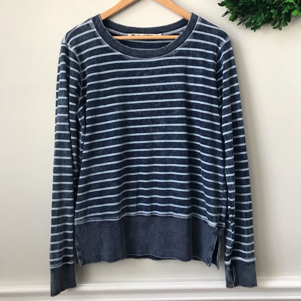 Michael Stars Crew Neck Acid Wash Striped Sweater
